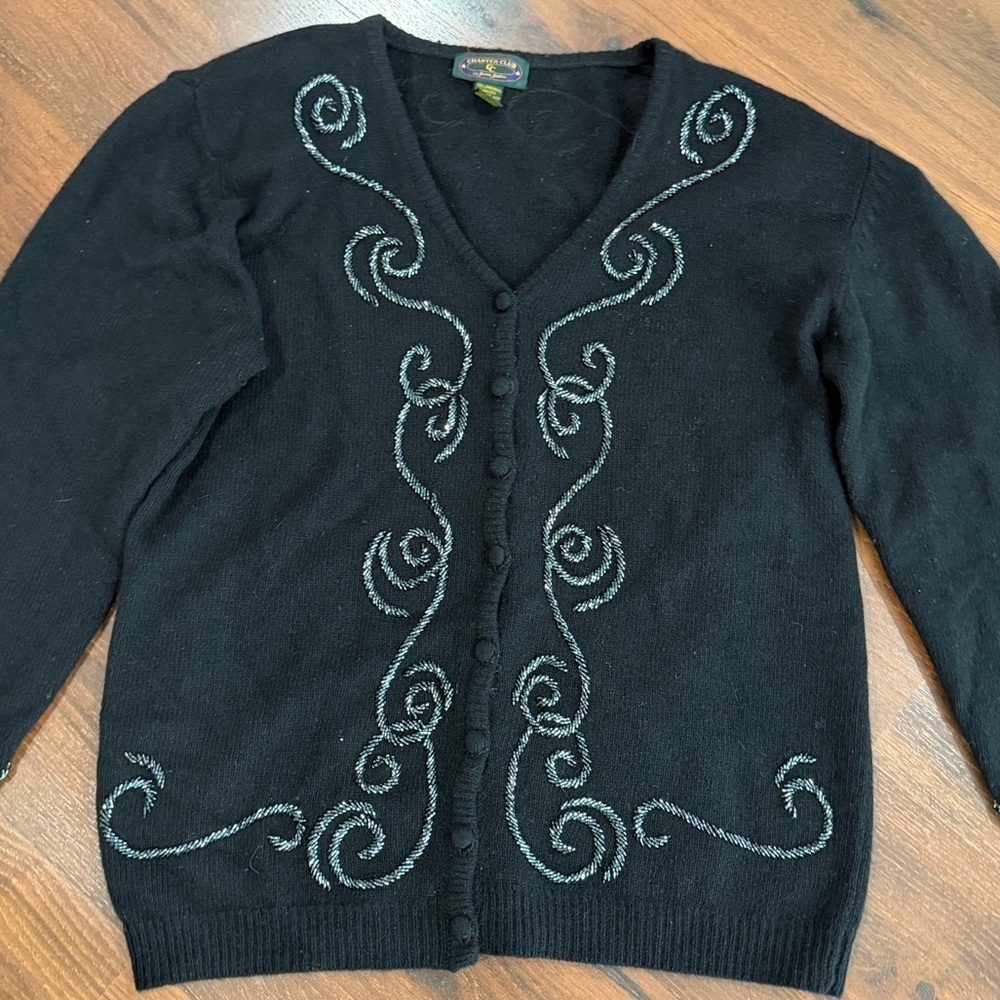 Vintage Charter Club by Jane Justin Lambswool Angora blend embellished cardigan
